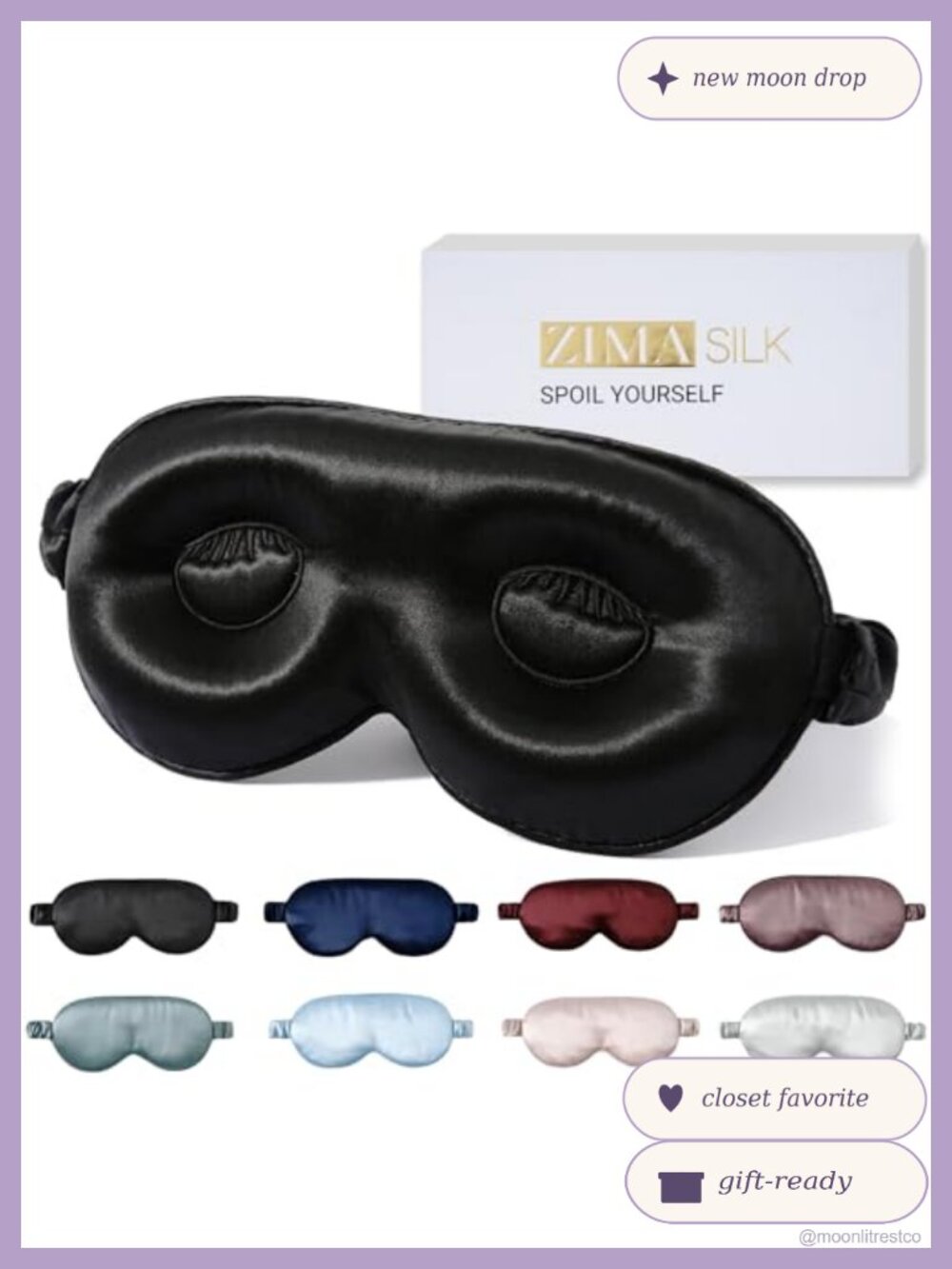 100% Pure Mulberry Silk Sleep Mask Adjustable 3D Contoured Eye Mask